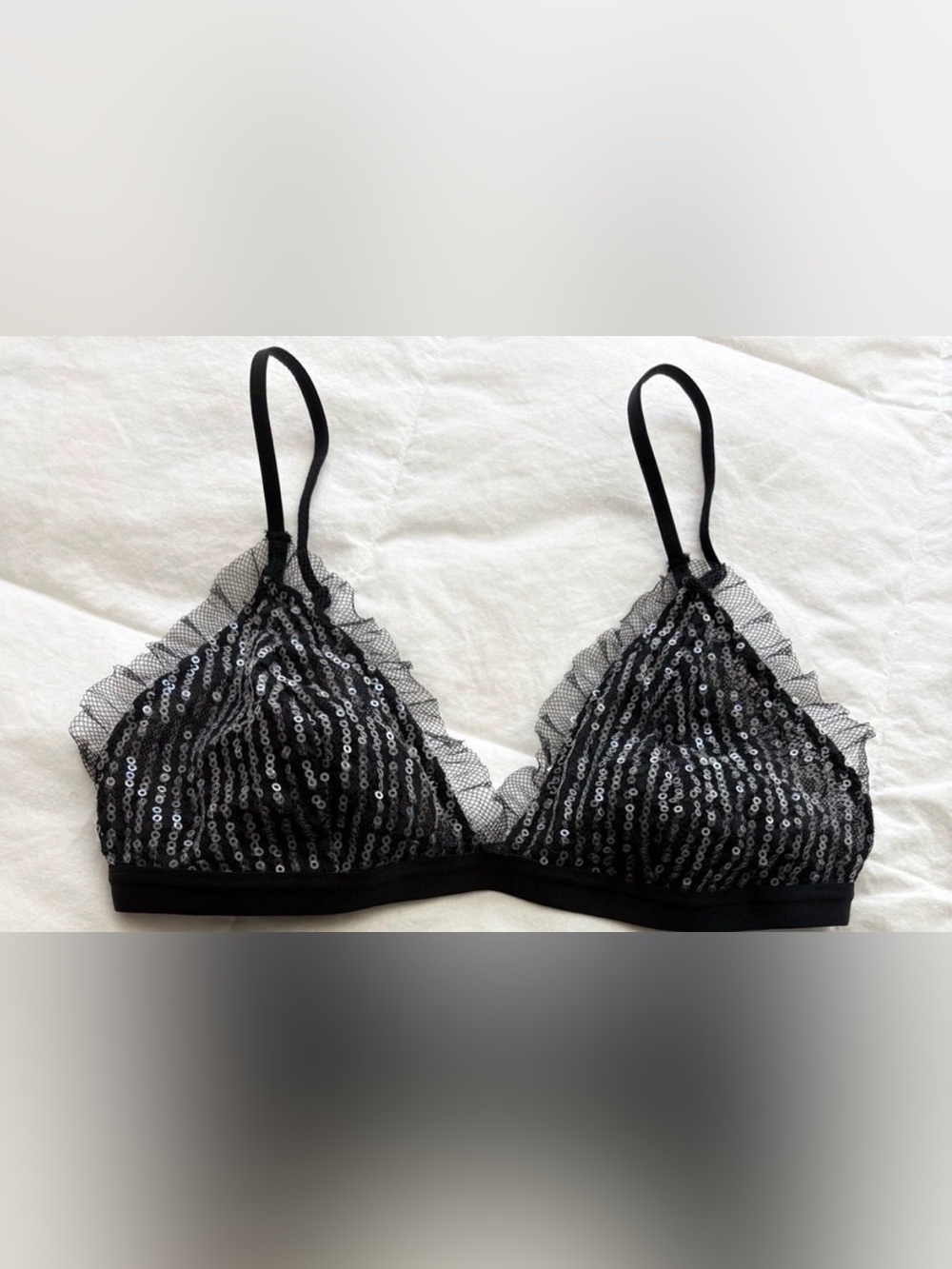 Black Sequin Lace Bralette Size XXS